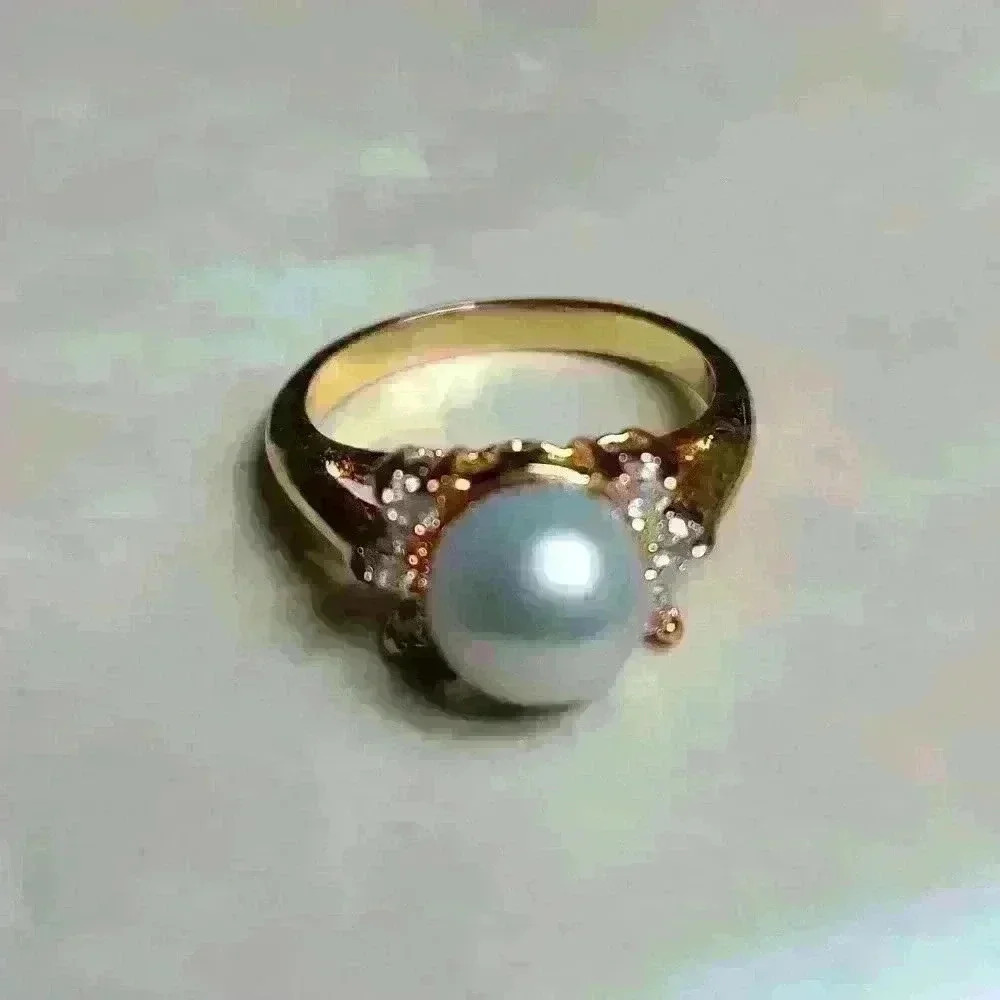 Gold tone light blue  pearl rhinestones (CZ ?) ring size 6 NWOT